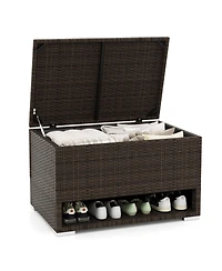 Mecale 48-Gallon Rattan Storage Bin, Waterproof Liner, Shoe Shelf