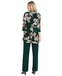 R & M Richards Women's Floral-Print Mesh Wide-Leg Jacket, Cami and Pants Set