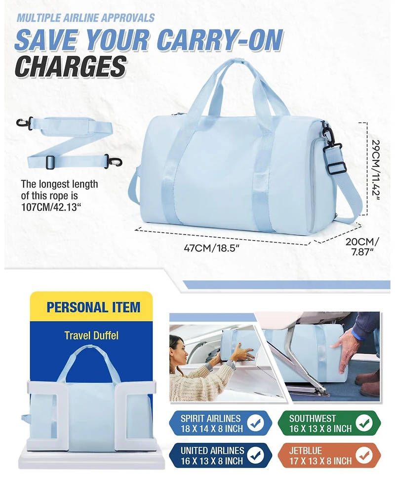 Aronkl Airline Approved Yoga Workout Weekender Duffle Bag, Wet Pocket and Shoe Compartment