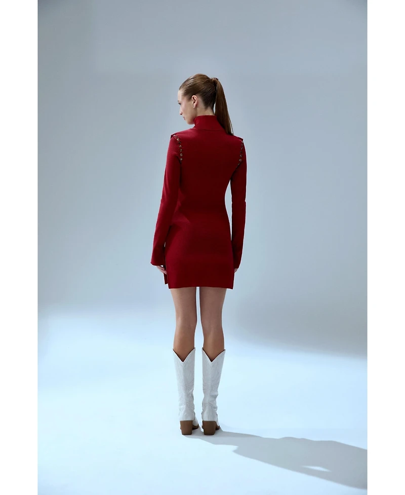 Pcfg Women's Two-Tone Ribbed Long-Sleeve Dress