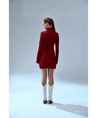 Pcfg Women's Two-Tone Ribbed Long-Sleeve Dress