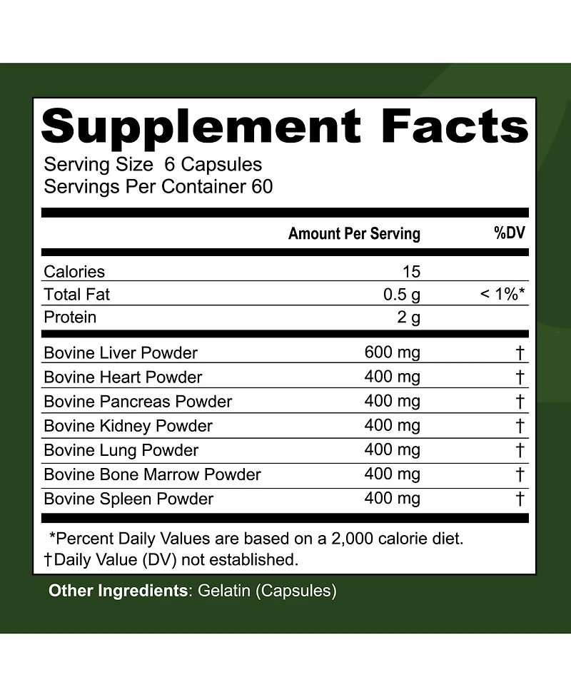 Left Coast Performance Grass-Fed Beef Organ Complex, 7 Beef Organs, New Zealand Sourced, 360 Capsules