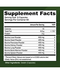 Left Coast Performance Grass-Fed Beef Organ Complex, 7 Beef Organs, New Zealand Sourced, 360 Capsules