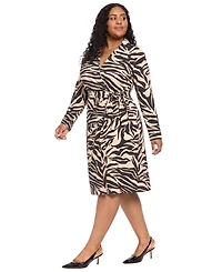 London Times Plus Long-Sleeve Wrap Midi Dress