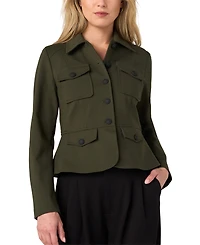 Liverpool Los Angeles Petite Peplum Button-Front Super Stretch Knit Ponte Jacket