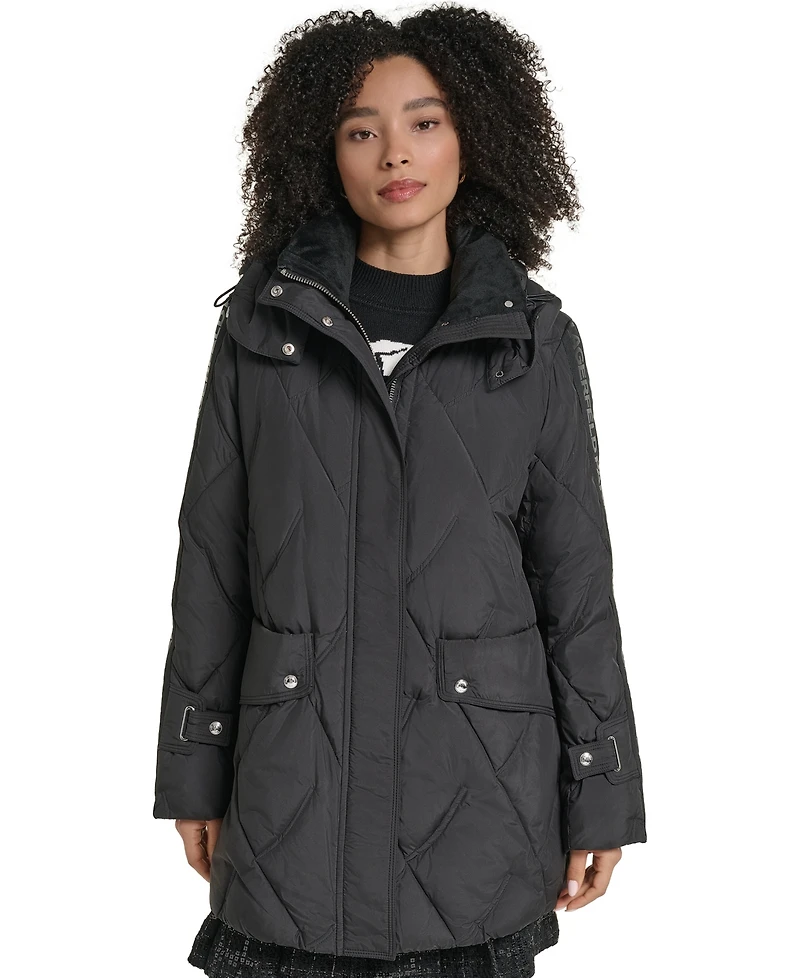 Karl Lagerfeld Paris Women's Hooded A-Line Puffer Coat