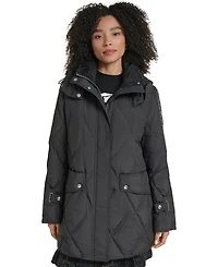 Karl Lagerfeld Paris Women's Hooded A-Line Puffer Coat