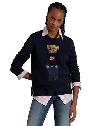 Polo Ralph Lauren Women's Bear Linen-Cotton Crewneck Sweater