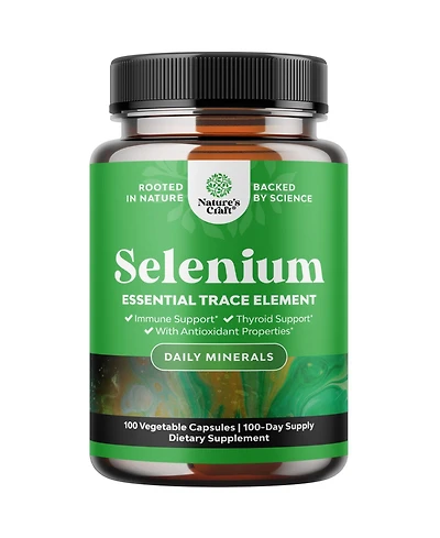 Nature's Craft Selenium 200mcg Capsules, High Potency Selenium Supplement for Immune Support, Antioxidant and Thyroid Support Trace Mineral, 100 Count