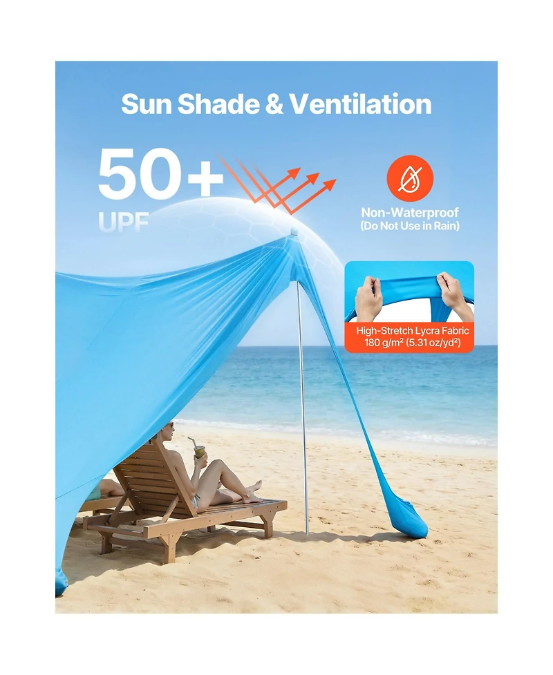 Sugift 11 x 11 Ft Upf 50+ Pop Up Beach Canopy Sun Shelter for 6 to 8 People 6.6 Ft Peak Height