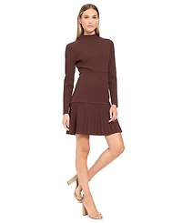 Donna Morgan Women's Mock Neck Long-Sleeve Pleated Mini Dress