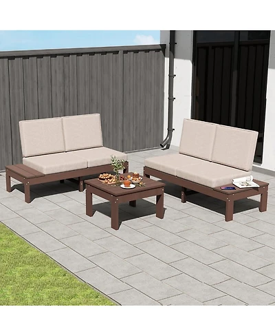 Asagikoiai 3-Piece Patio Conversation Set, Hdpe Sectional Sofa and Coffee Table for Deck