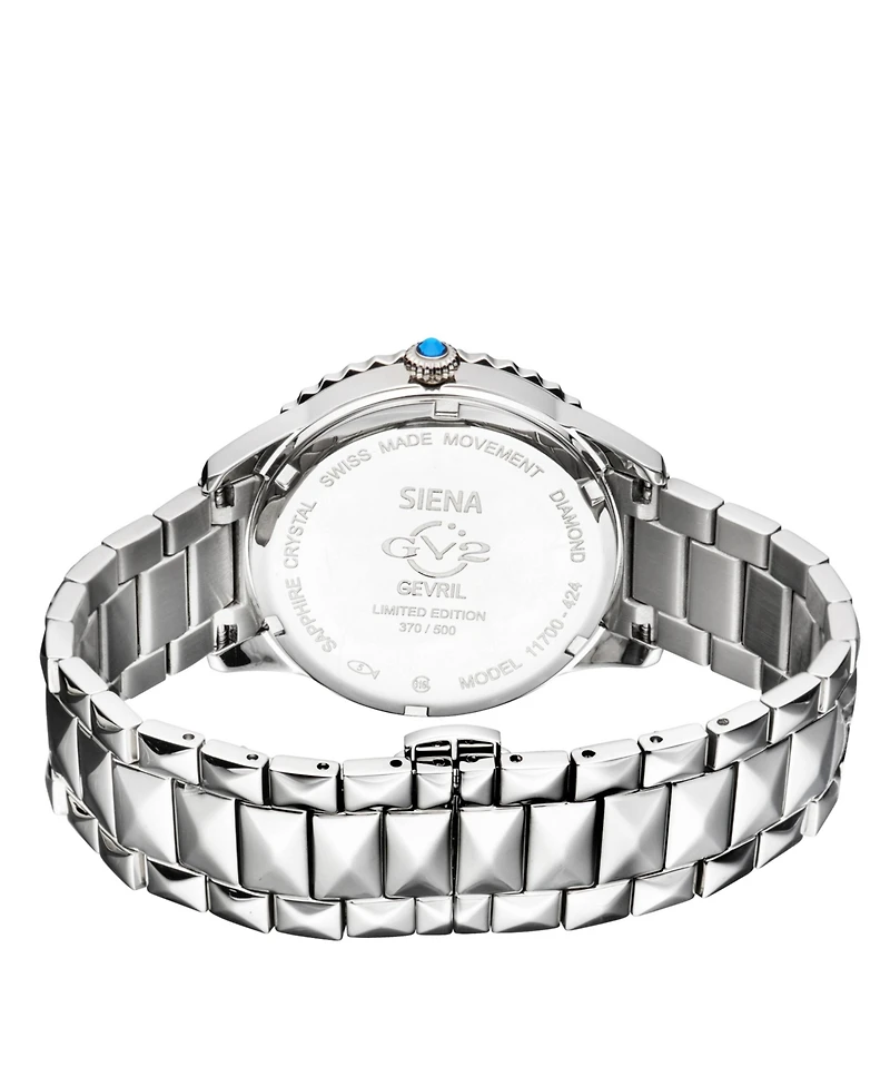 GV2 by Gevril Women's Siena Swiss Quartz Silver Stainless Steel Bracelet Diamond Watch