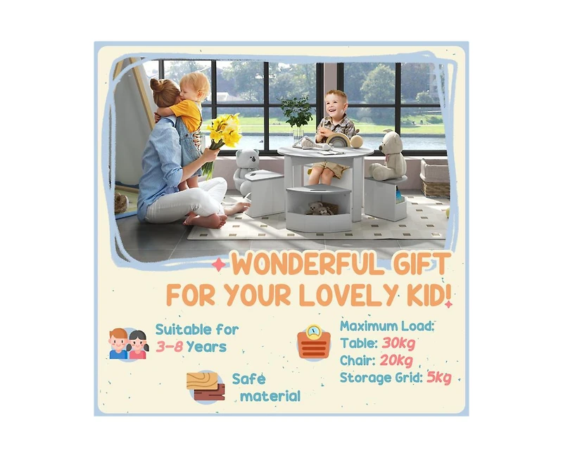 Yobtop Kids Table and Chairs Set - 5 Piece Toddler Set with Storage, Art Craft Drawing, Playroom Classroom Nursery