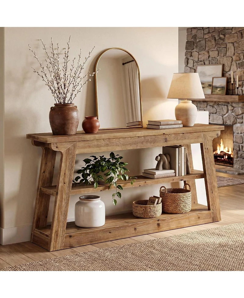 Tribesigns Console Table with Storage, Solid Wood Sofa Table | 3-Tier