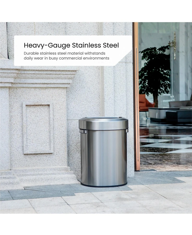 Home Zone Living 18 Gallon Stainless Steel Open Top Trash Can with Semi-Round Flat Back