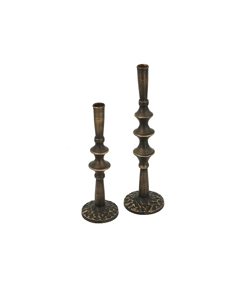 Yobtop Iron Candle Holders Set of 2 - Sculptural Victorian Taper Candlesticks, Durable 100% Cast Iron,Textured Finish with Tiered Design.