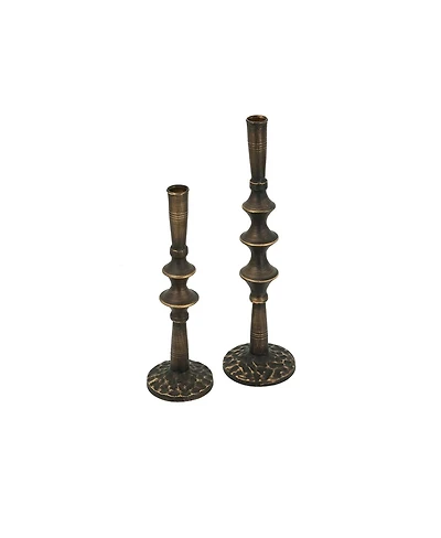 Yobtop Iron Candle Holders Set of 2 - Sculptural Victorian Taper Candlesticks, Durable 100% Cast Iron,Textured Finish with Tiered Design.