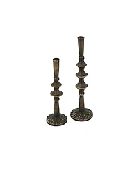 Yobtop Iron Candle Holders Set of 2 - Sculptural Victorian Taper Candlesticks, Durable 100% Cast Iron,Textured Finish with Tiered Design.