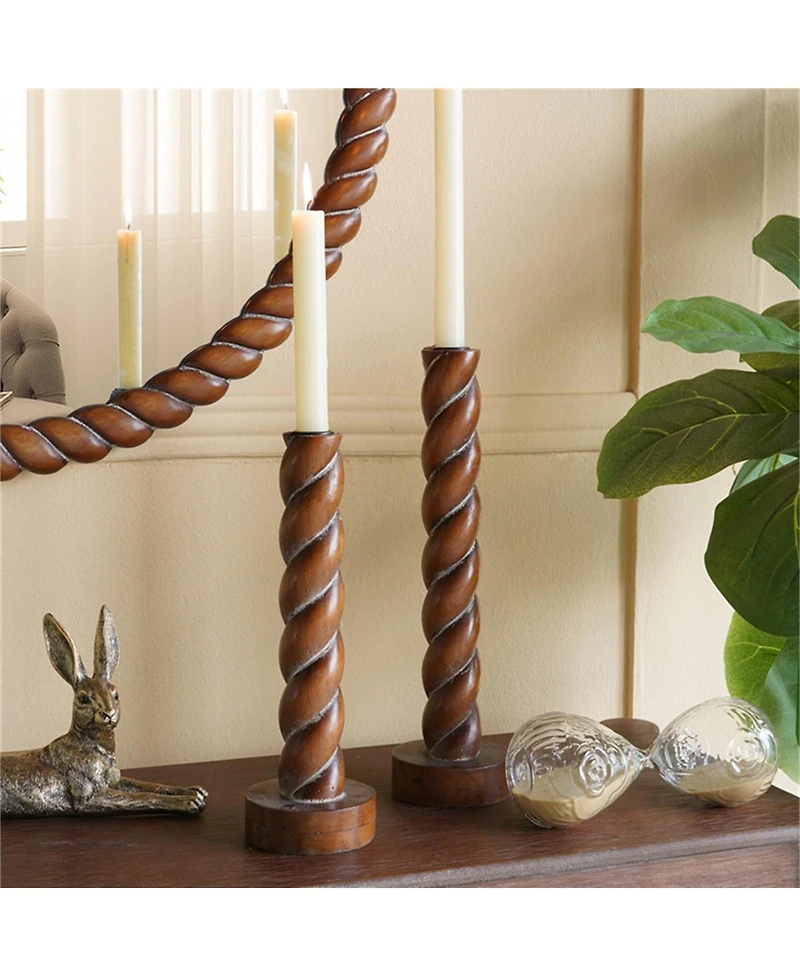 Yobtop Brown Birch Wood Candle Holders Set of 2