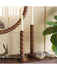Yobtop Brown Birch Wood Candle Holders Set of 2