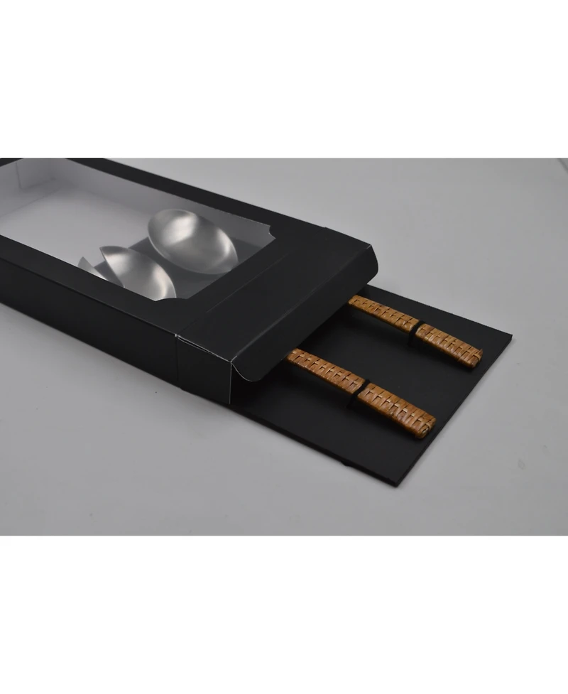 Artifacts Trading Company Rattan Stainless Steel 2 Piece Serving Set with Gift Box