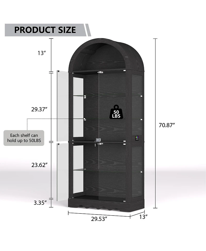 Vlsrka 6-Tier Glass Display Cabinet With Rgb Sensor Lights And Lock