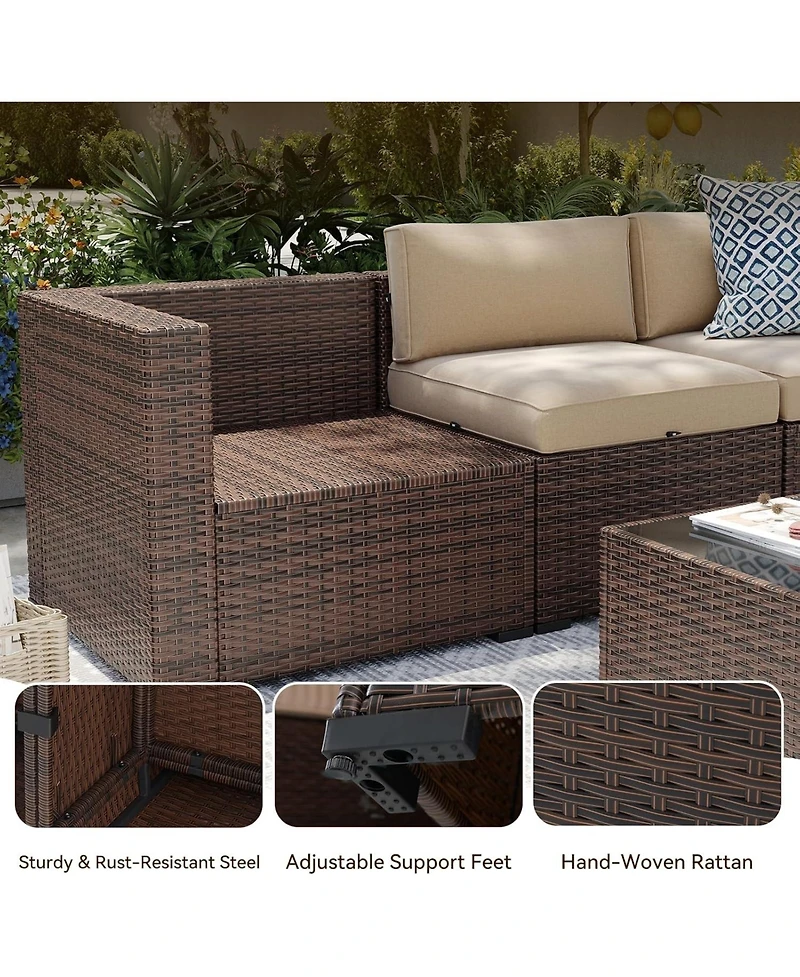 Aoxun 7-Piece Wicker Patio Furniture Set, Outdoor Sectional Sofa with Thick Cushions for Backyard Garden Poolside