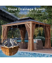 Aoxun 10'x12' Hardtop Aluminum Gazebo, Double Galvanized Steel Roof Pavilion with Drainage System and Netting
