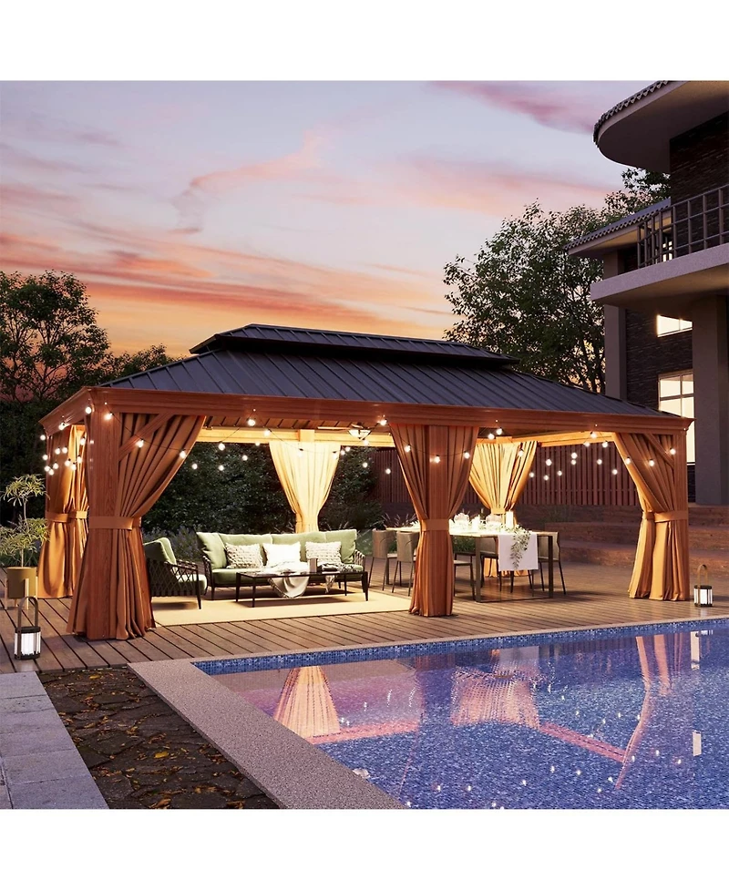 Aoxun 12'x20' Hardtop Aluminum Gazebo, Galvanized Steel Double Roof Pavilion with Drainage System and Netting