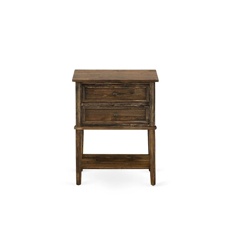 East West Furniture GB25F-1VL07 2-Piece Granbury Bedroom Set with Bed and 1 Distressed Jacobean Night Stand - Faux Leather