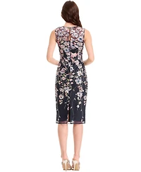 Dress The Population Women's Claudette Sleeveless Floral Embroidered Sheath Midi Dress