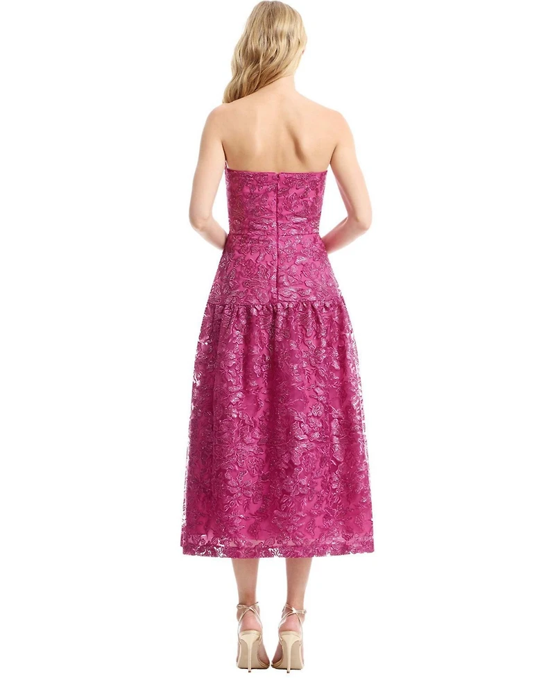 Dress The Population Women's Gemma Strapless Floral Lace Tiered Midi Dress
