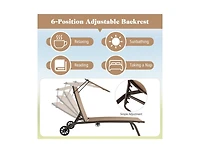 Lucky One Adjustable Patio Chaise Lounge Chair with Canopy Cup Holder and Wheels