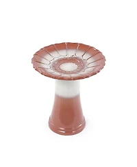 Yobtop Handmade Glazed Ceramic Bird Bath - 17" Scalloped Tray and 18" Pedestal Base, Gradient Glaze, Outdoor Bird Feeder for Yard Lawn