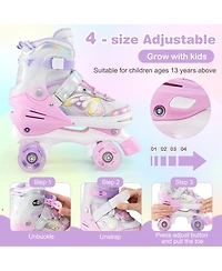 Sugift Teen Roller Skates 4-Size Adjustable with Motion Light-Up Wheels and Reinforced Brake Ages 13 and Up