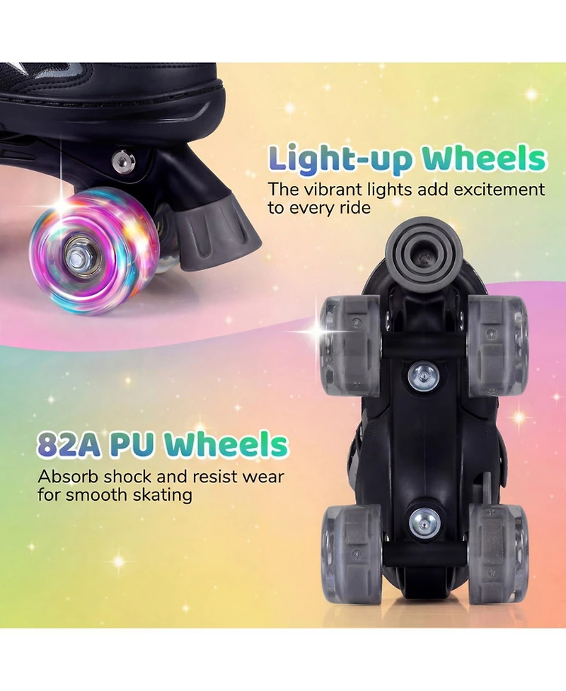 Sugift Kids Quad Roller Skates One-Button Adjustable Across 4 Sizes with Glow Wheels Ages 7-9