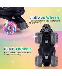 Sugift Kids Quad Roller Skates One-Button Adjustable Across 4 Sizes with Glow Wheels Ages 7-9