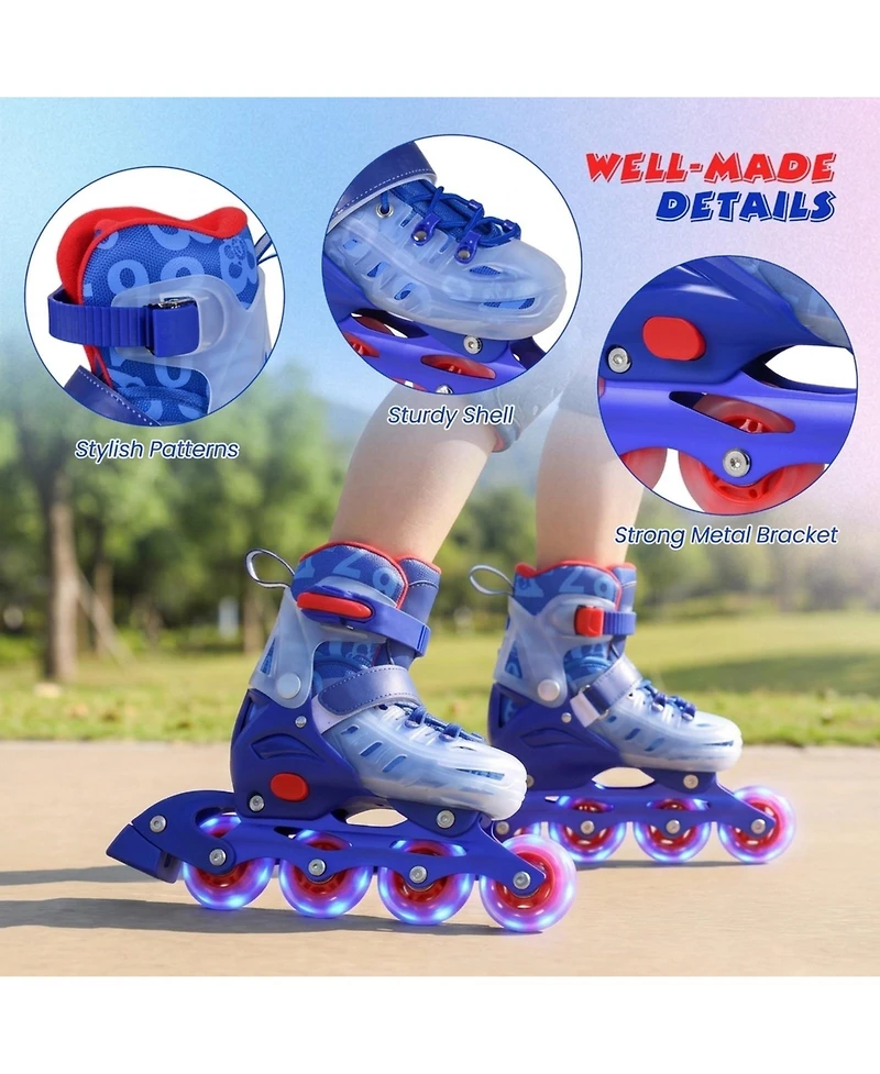 Sugift Kids Inline Skates with Push-Button 4-Size Expansion and Illuminating Wheels Ages 7-9