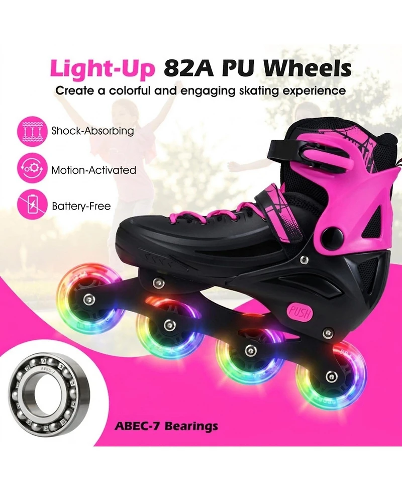 Sugift Inline Skates for Kids and Teens with Push-Button Sizing and Triple Protection Ages 9-14