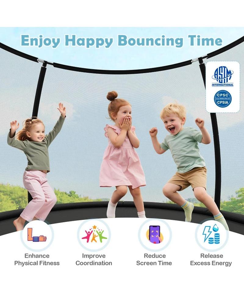 Sugift 10 feet Outdoor Recreational Trampoline with Zippered Safety Enclosure Net and Ladder Ages 3 and Up