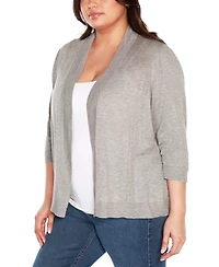 Belldini Plus Pointelle 3/4-Sleeve Open-Front Blend Cardigan