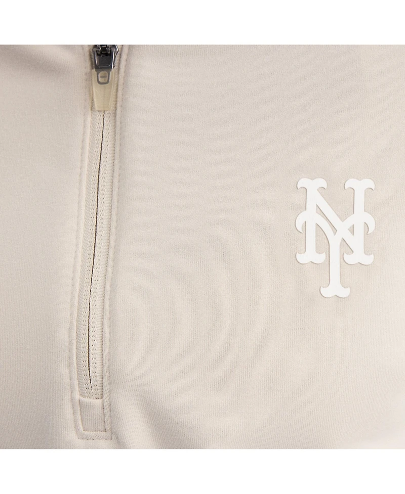 Fanatics Women's Beige New York Mets Oversized Clutch Tri-Blend Half-Zip Pullover Sweatshirt