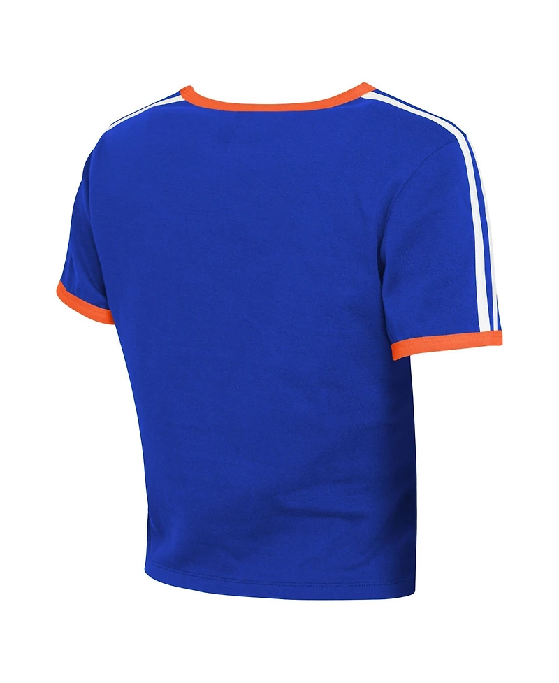 Wear by Erin Andrews Women's Royal Denver Broncos Cropped Throwback Ringer Baby T-Shirt