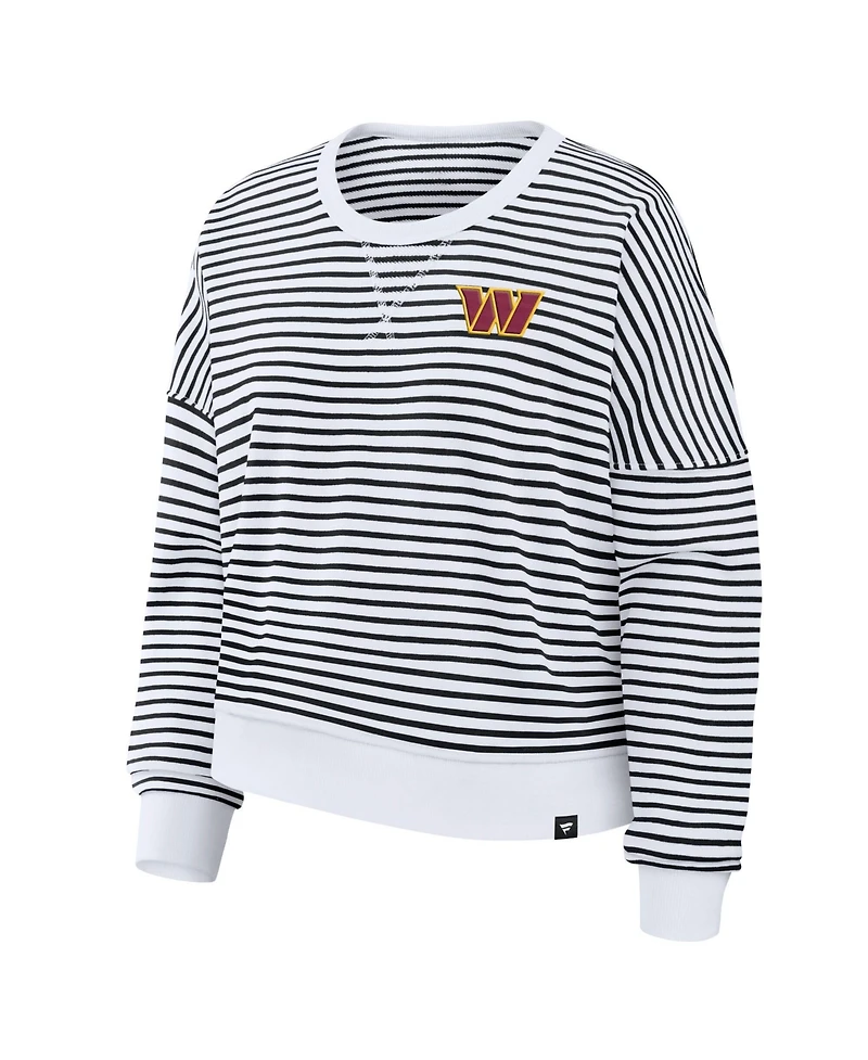 Fanatics Women's White/Black Washington Commanders Striped Oversized French Terry Sweatshirt