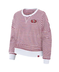 Fanatics Women's White/Scarlet San Francisco 49ers Striped Oversized French Terry Sweatshirt