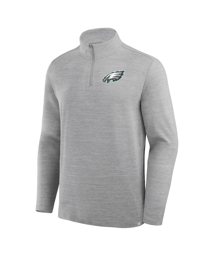 Fanatics Men's Heather Gray Philadelphia Eagles Clutch Quarter-Zip Pullover Sweatshirt