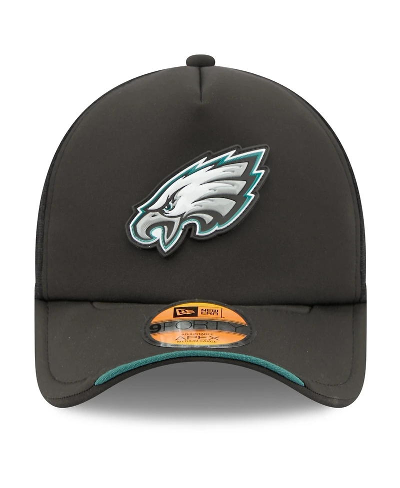 New Era Men's Black Philadelphia Eagles 2026 Sideline Apex 9FORTY Adjustable Trucker Hat