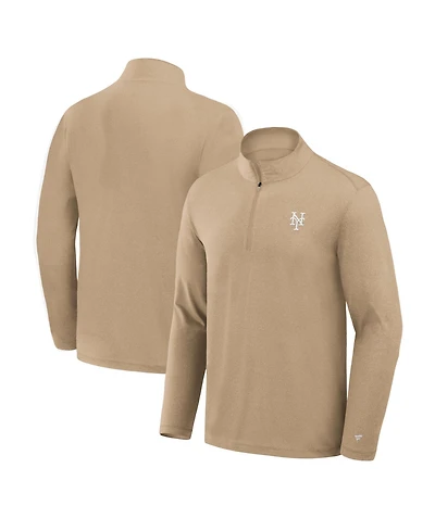 Fanatics Men's Khaki New York Mets Clutch Quarter-Zip Pullover Sweatshirt