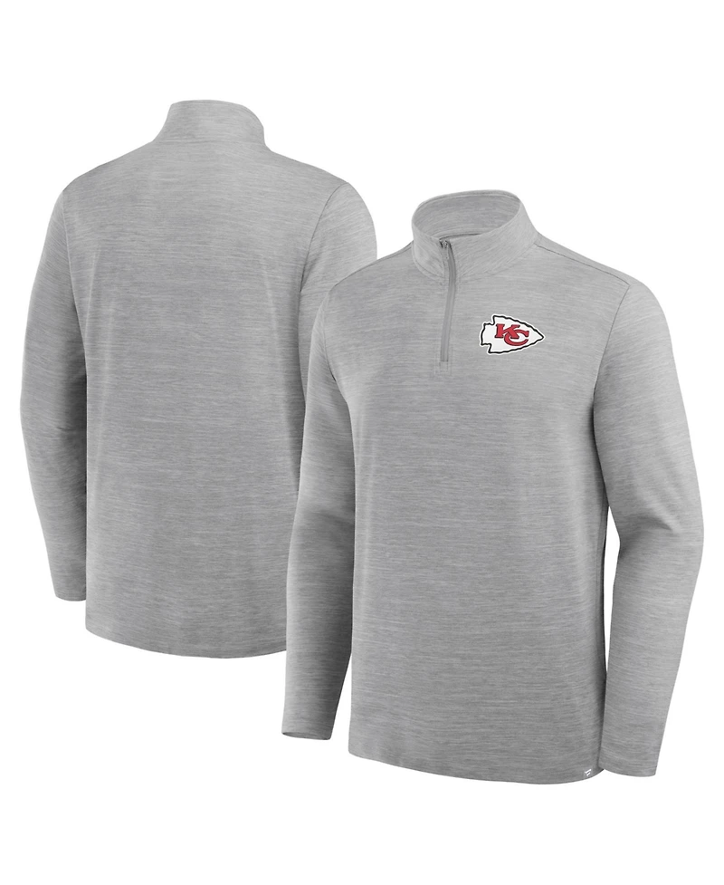 Fanatics Men's Heather Gray Kansas City Chiefs Clutch Quarter-Zip Pullover Sweatshirt